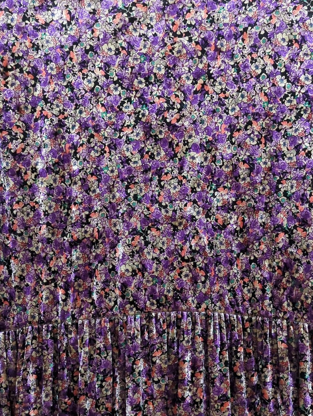 Vintage Purple Velvet Floral Maxi Dress Ruffle Mock Neck Ren Fair Whimsigoth M - Picture 6 of 9